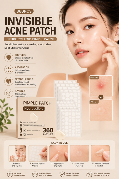 360PCS Invisible Hydrocolloid Acne Patches – Pimple Patch for Acne Treatment, Spot Healing, Absorbing & Protective Blemish Stickers for Face