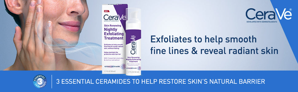 CeraVe Skin Renewing Nightly Exfoliating Treatment – Glycolic & Lactic Acid Serum with Ceramides (50ml)
