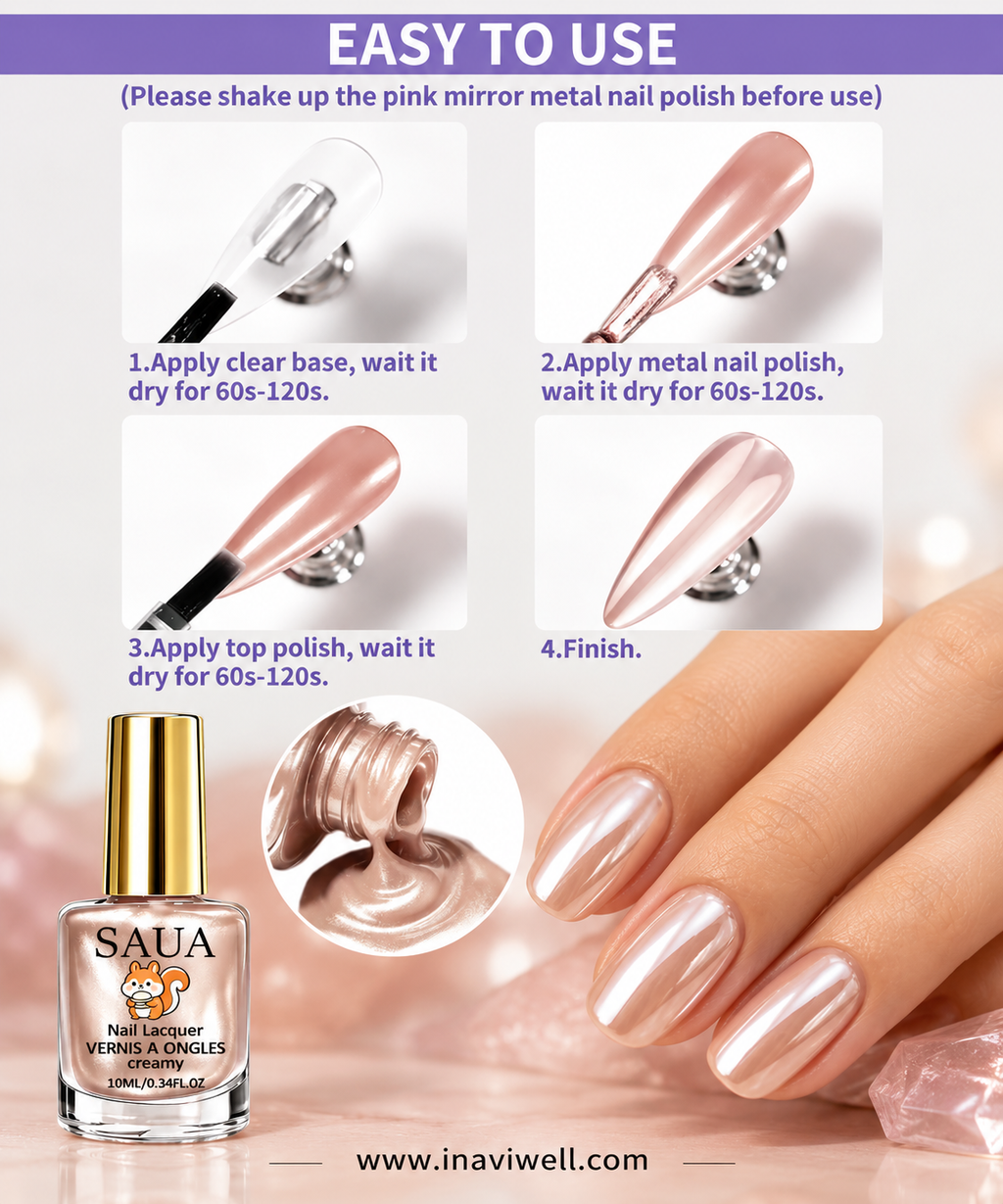 SAUA Champagne Pearl Nail Polish 10ml | Fast-Drying High-Gloss Finish