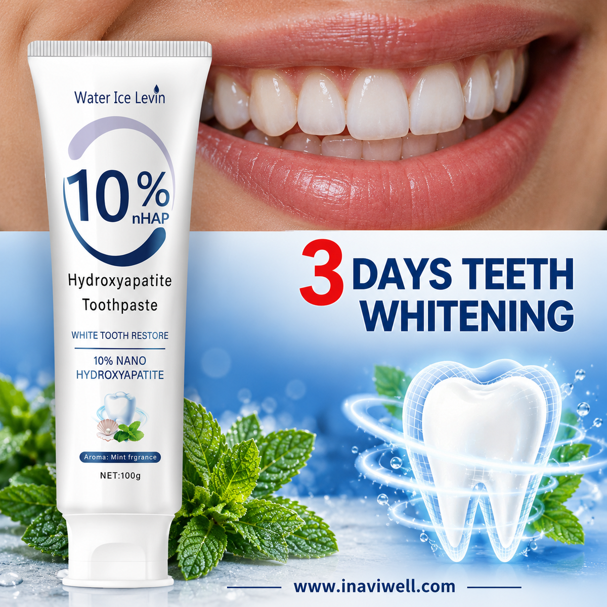 Water Ice Levin 10% Nano Hydroxyapatite Toothpaste | Fresh Mint 100g