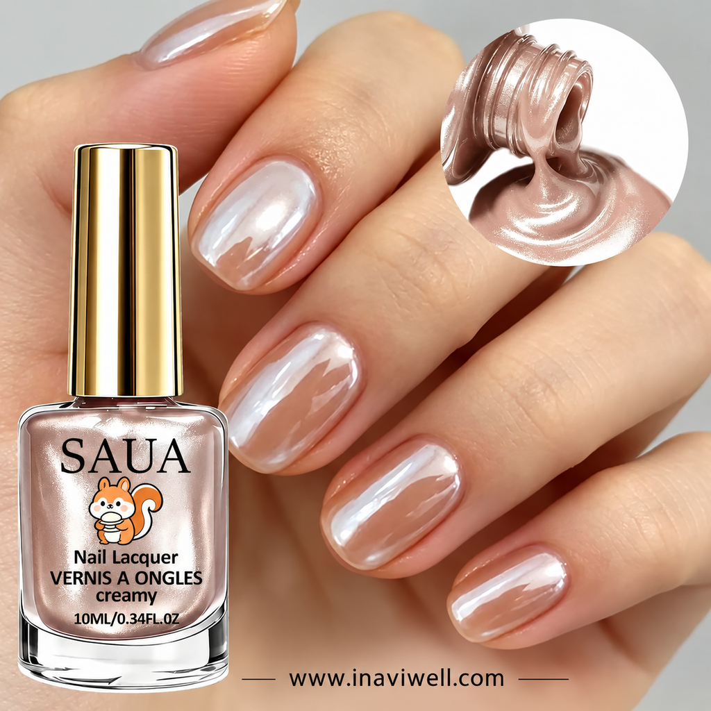 SAUA Champagne Pearl Nail Polish 10ml | Fast-Drying High-Gloss Finish