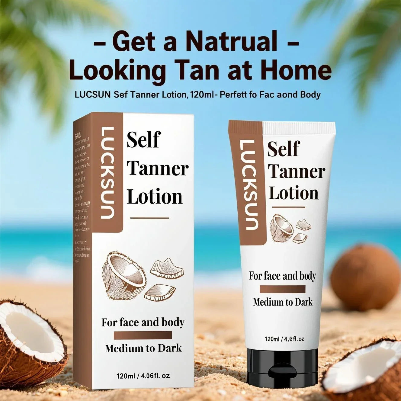 Natural Self-Tanning Lotion for Face & Body – Organic Formula with Aloe & Shea Butter | Medium to Dark Tan | 120ml