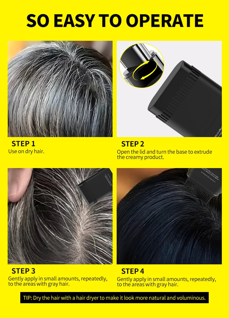 Hair Color Touch-Up Stick – Instant Gray Hair & Root Concealer for Men & Women | Waterproof | 15g