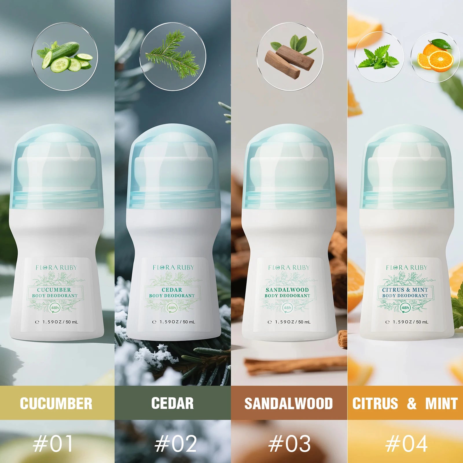 Flora Ruby Light Green Deodorant Roll-On – Aluminum-Free Long-Lasting Freshness for Men & Women
