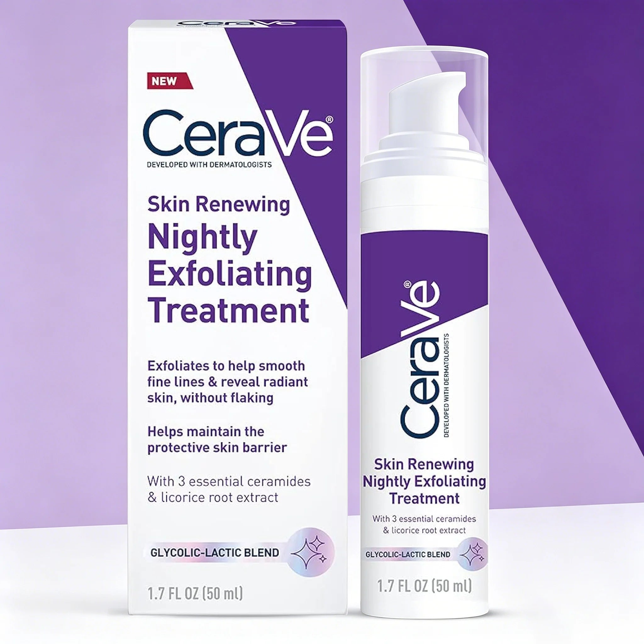 CeraVe Skin Renewing Nightly Exfoliating Treatment – Glycolic & Lactic Acid Serum with Ceramides (50ml)