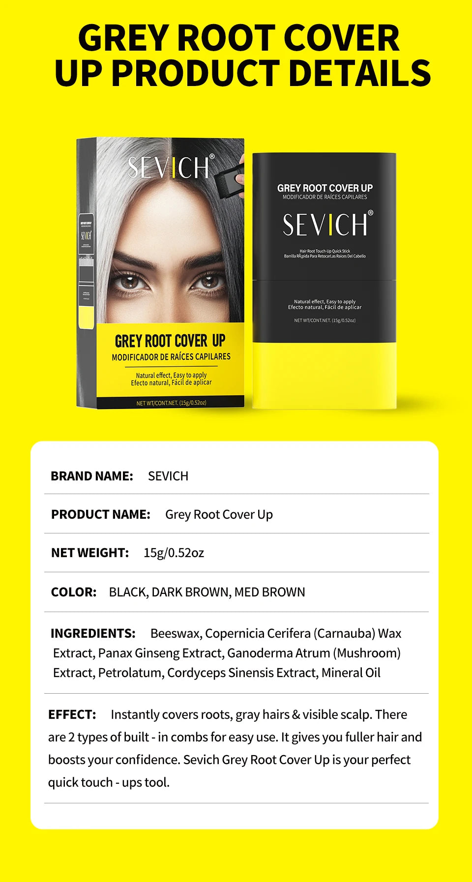Hair Color Touch-Up Stick – Instant Gray Hair & Root Concealer for Men & Women | Waterproof | 15g