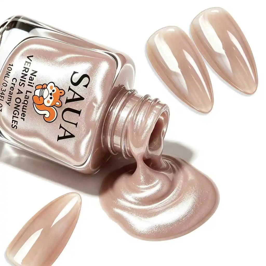 SAUA Champagne Pearl Nail Polish 10ml | Fast-Drying High-Gloss Finish