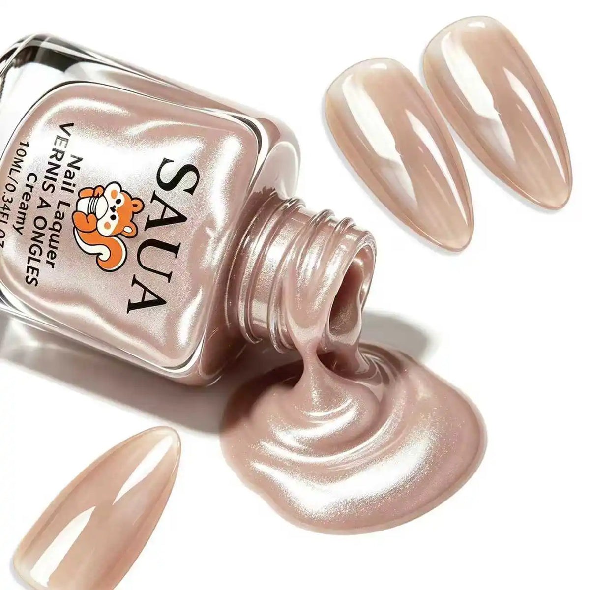 SAUA Champagne Pearl Nail Polish 10ml | Fast-Drying High-Gloss Finish
