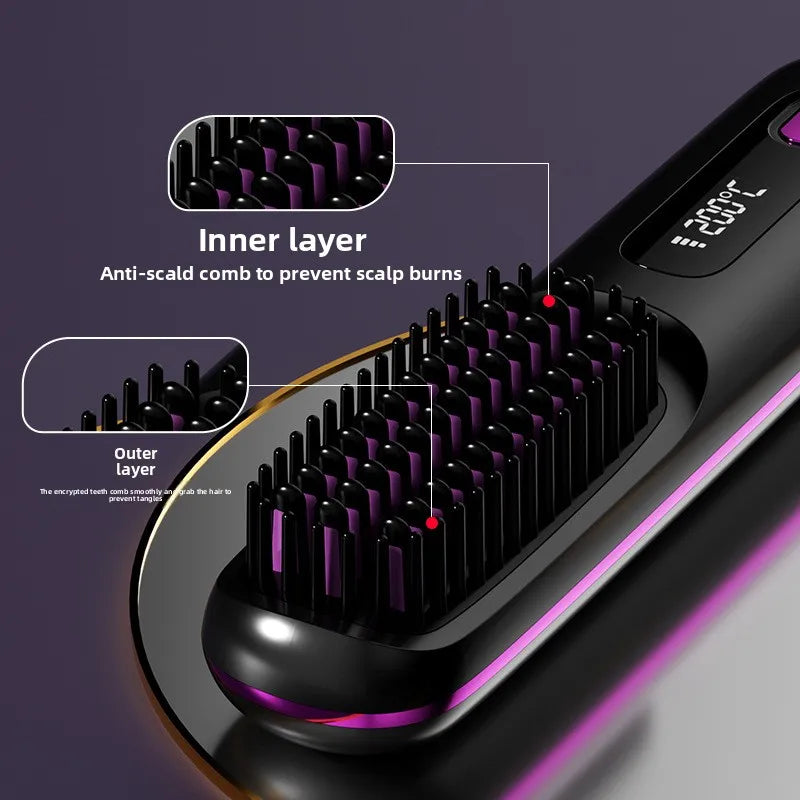 Wireless Hair Straightening Comb | Portable Negative Ion Straightener