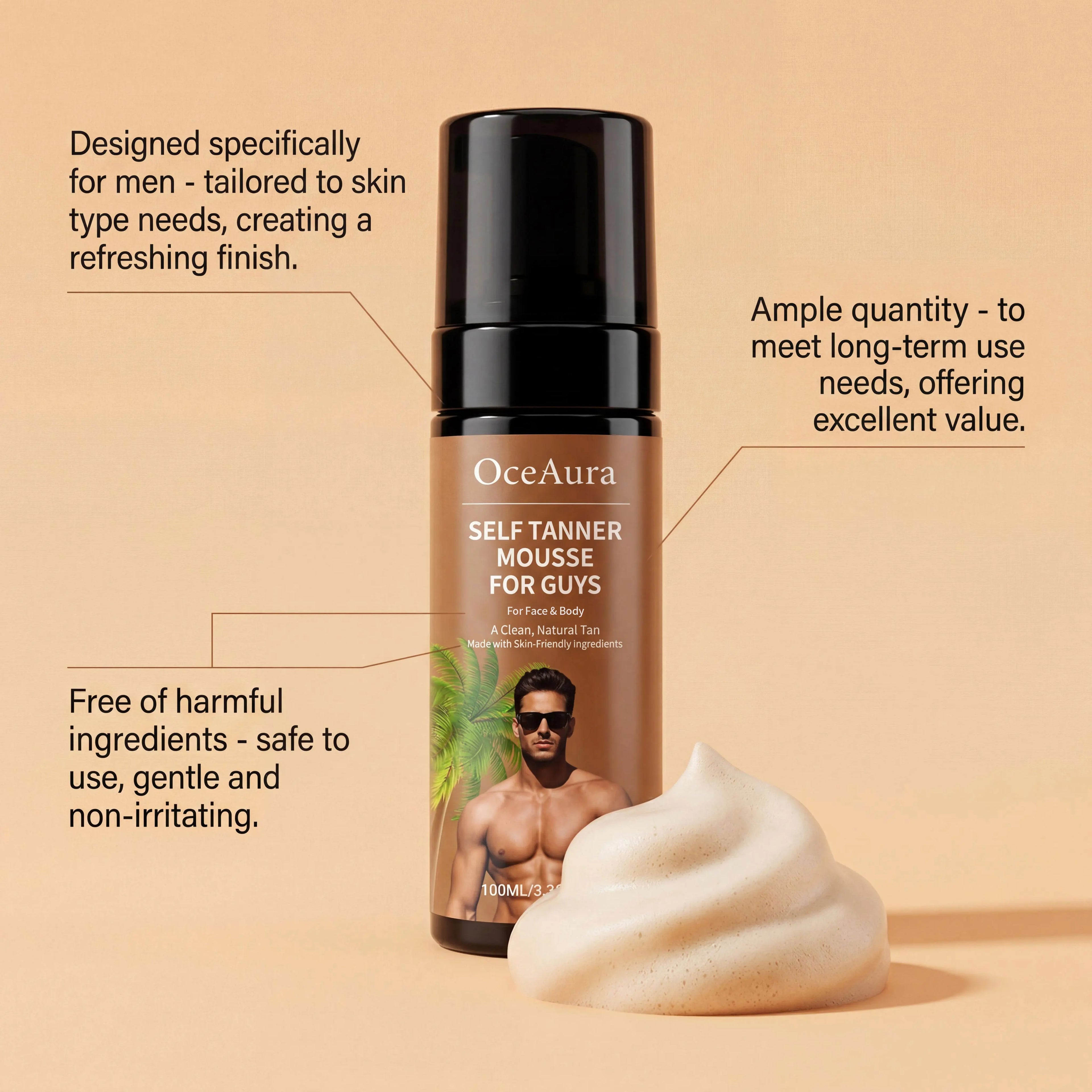 Self-Tanning Mousse – Natural Sunless Tan | Streak-Free & Quick-Drying | 100ml