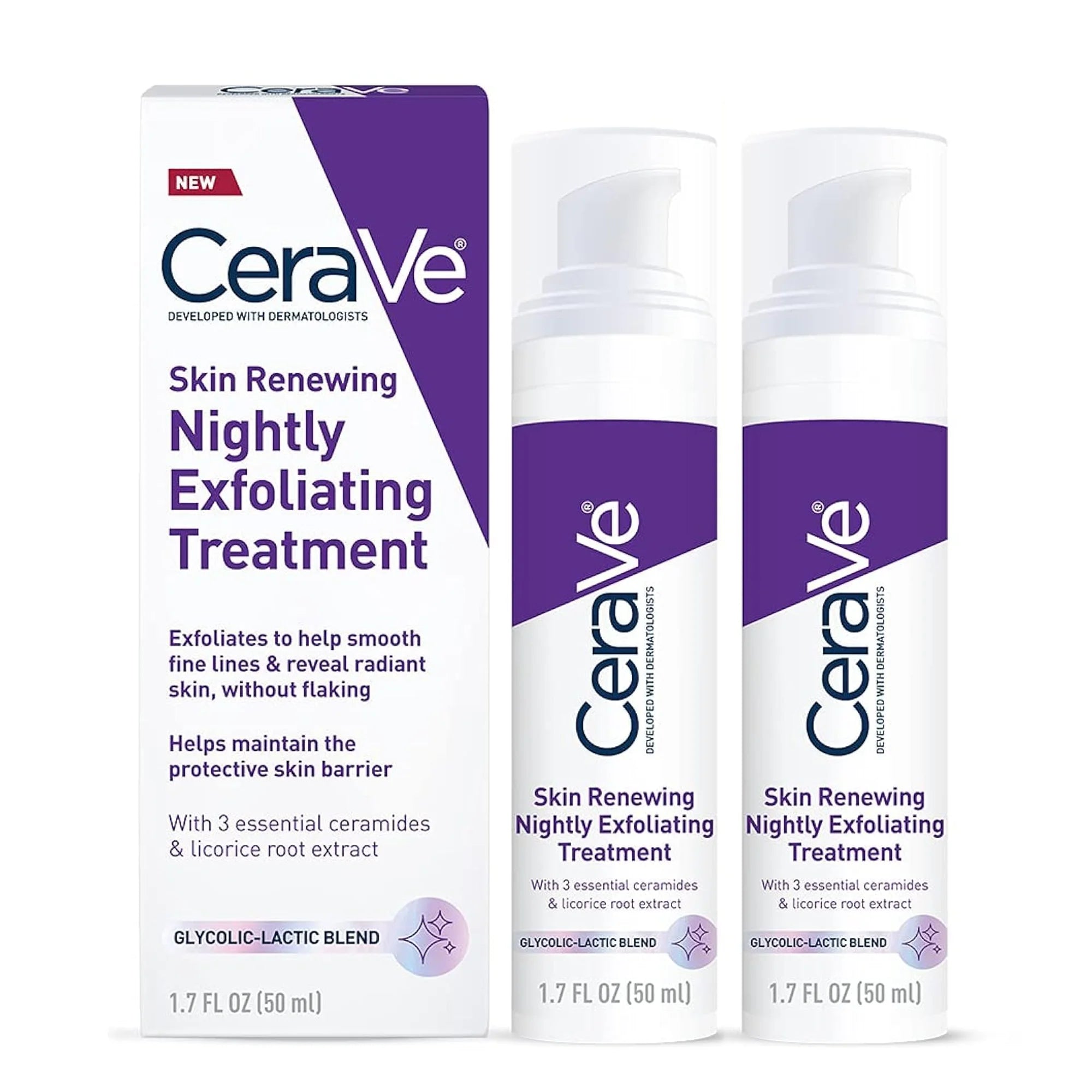 CeraVe Skin Renewing Nightly Exfoliating Treatment – Glycolic & Lactic Acid Serum with Ceramides (50ml)
