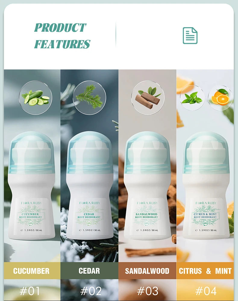 Flora Ruby Light Green Deodorant Roll-On – Aluminum-Free Long-Lasting Freshness for Men & Women