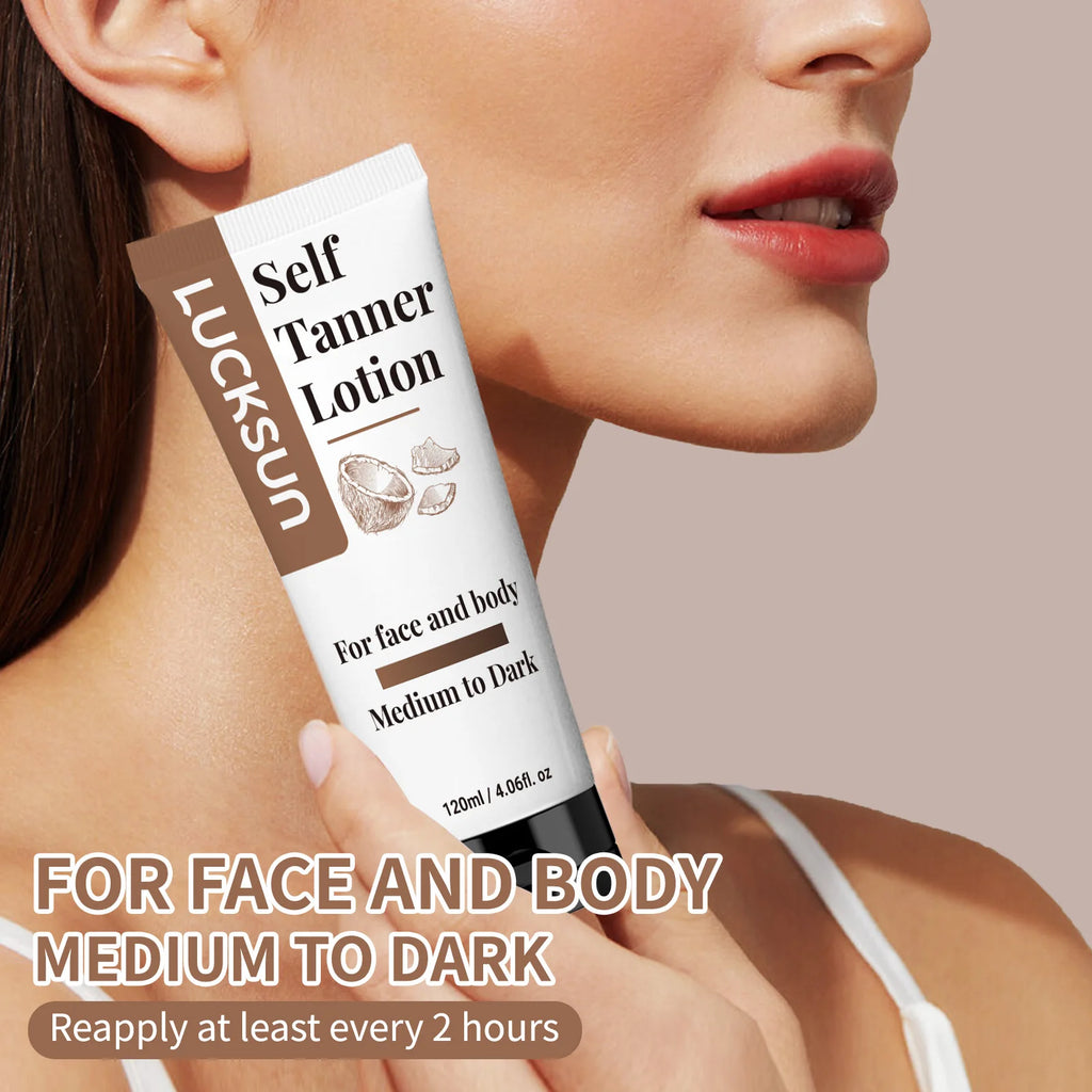 Natural Self-Tanning Lotion for Face & Body – Organic Formula with Aloe & Shea Butter | Medium to Dark Tan | 120ml