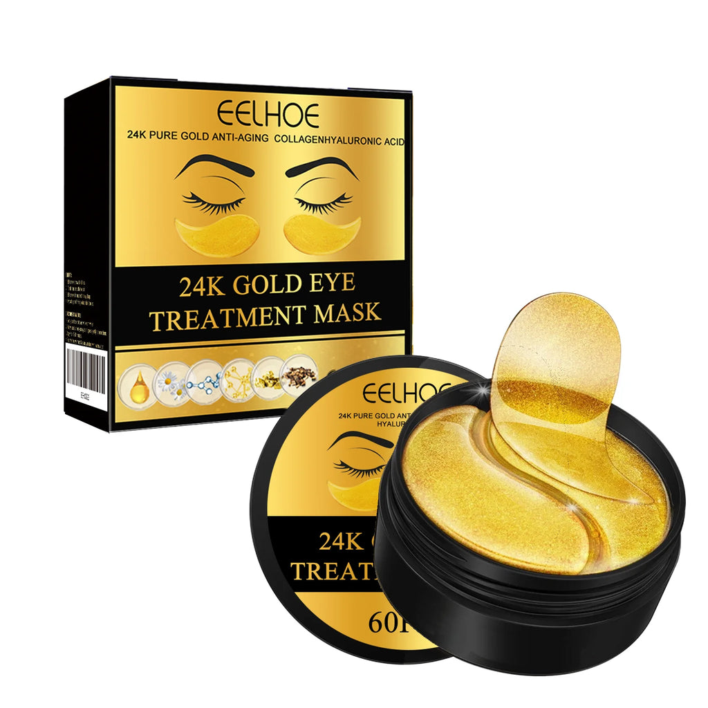 EELHOE 24K Gold Under Eye Patches – Collagen & Hyaluronic Acid Eye Masks for Dark Circles & Puffiness (60 Pcs)