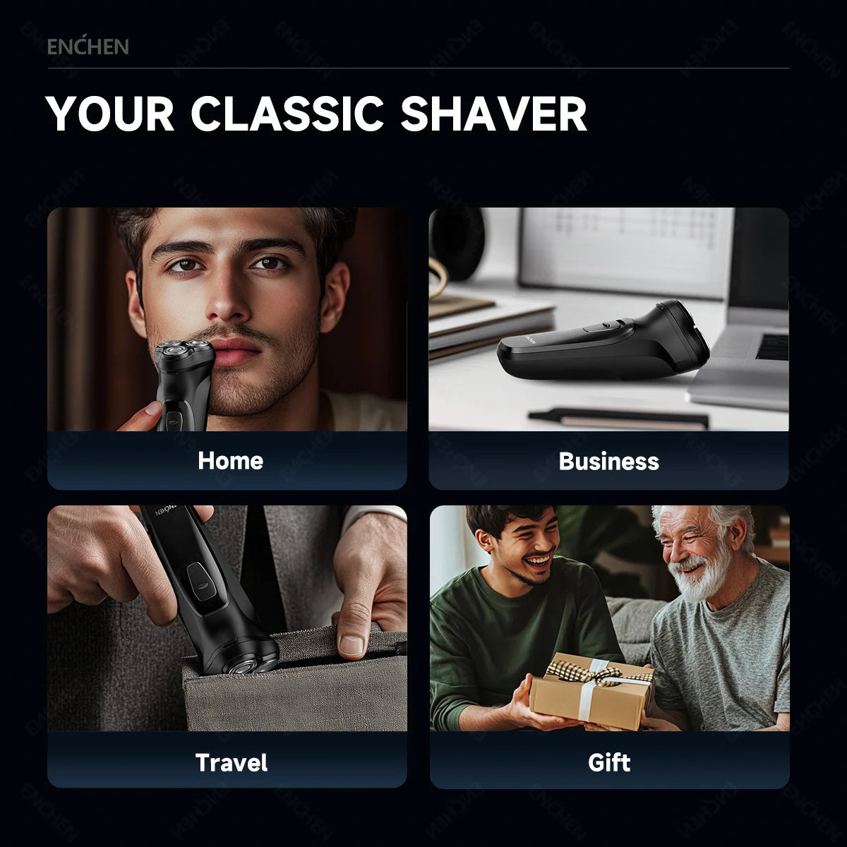 ENCHEN Blackstone Electric Rotary Shaver – 3D Floating Blades | USB Type-C Rechargeable Beard Trimmer