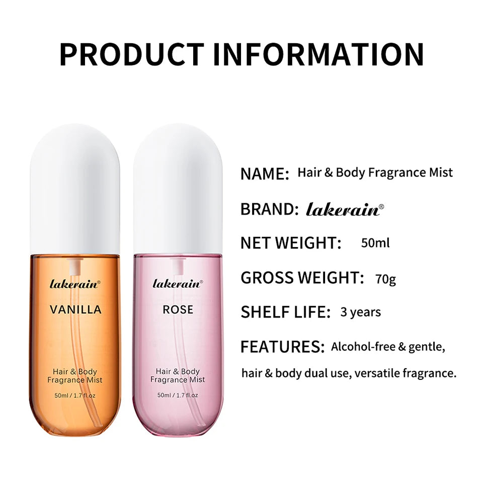Vanilla Rose Hair & Body Fragrance Mist – Long-Lasting Alcohol-Free Perfume Spray | 50ml