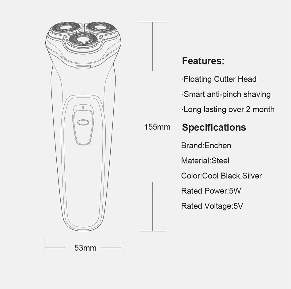 ENCHEN Blackstone Electric Rotary Shaver – 3D Floating Blades | USB Type-C Rechargeable Beard Trimmer