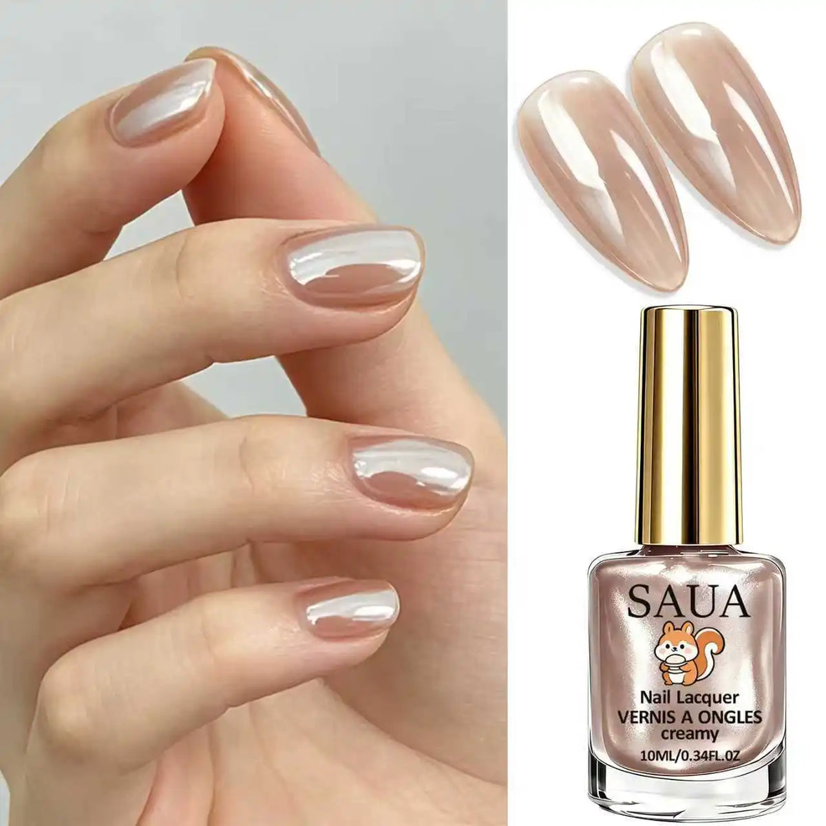 SAUA Champagne Pearl Nail Polish 10ml | Fast-Drying High-Gloss Finish