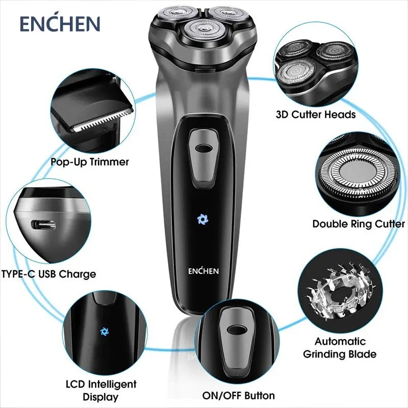 ENCHEN Blackstone Electric Rotary Shaver – 3D Floating Blades | USB Type-C Rechargeable Beard Trimmer
