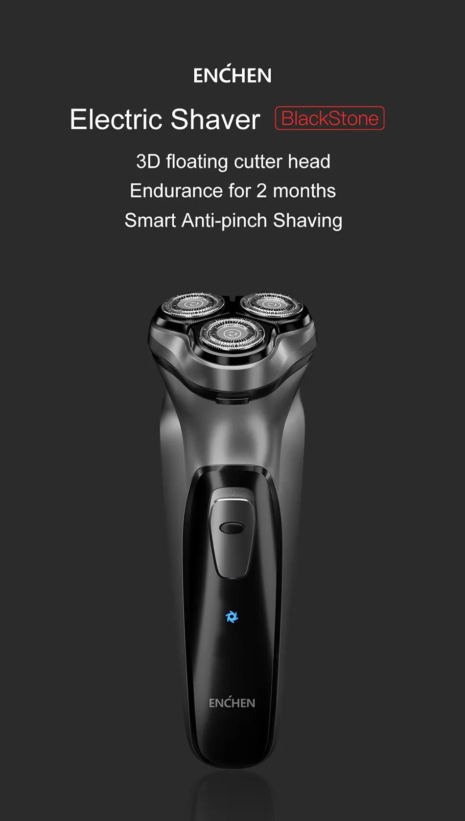 ENCHEN Blackstone Electric Rotary Shaver – 3D Floating Blades | USB Type-C Rechargeable Beard Trimmer