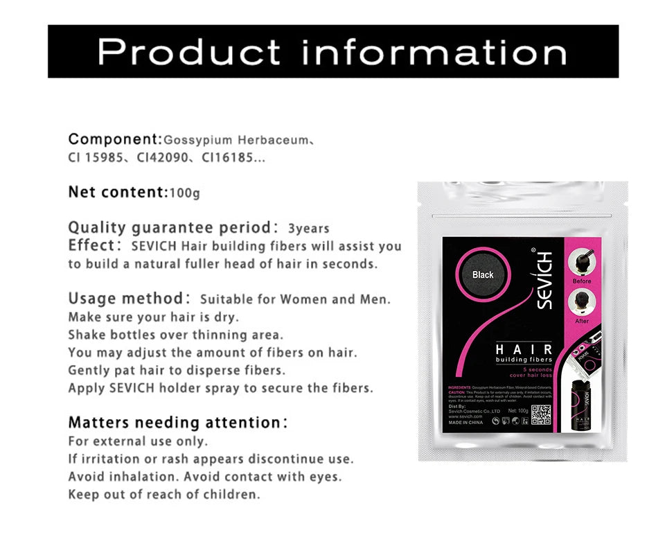 SEVICH 25g Hair Fibers Refill Bag Bald Extension Hair Growth Powder Salon Professional Hair Treatment Unisex Hair Loss Products