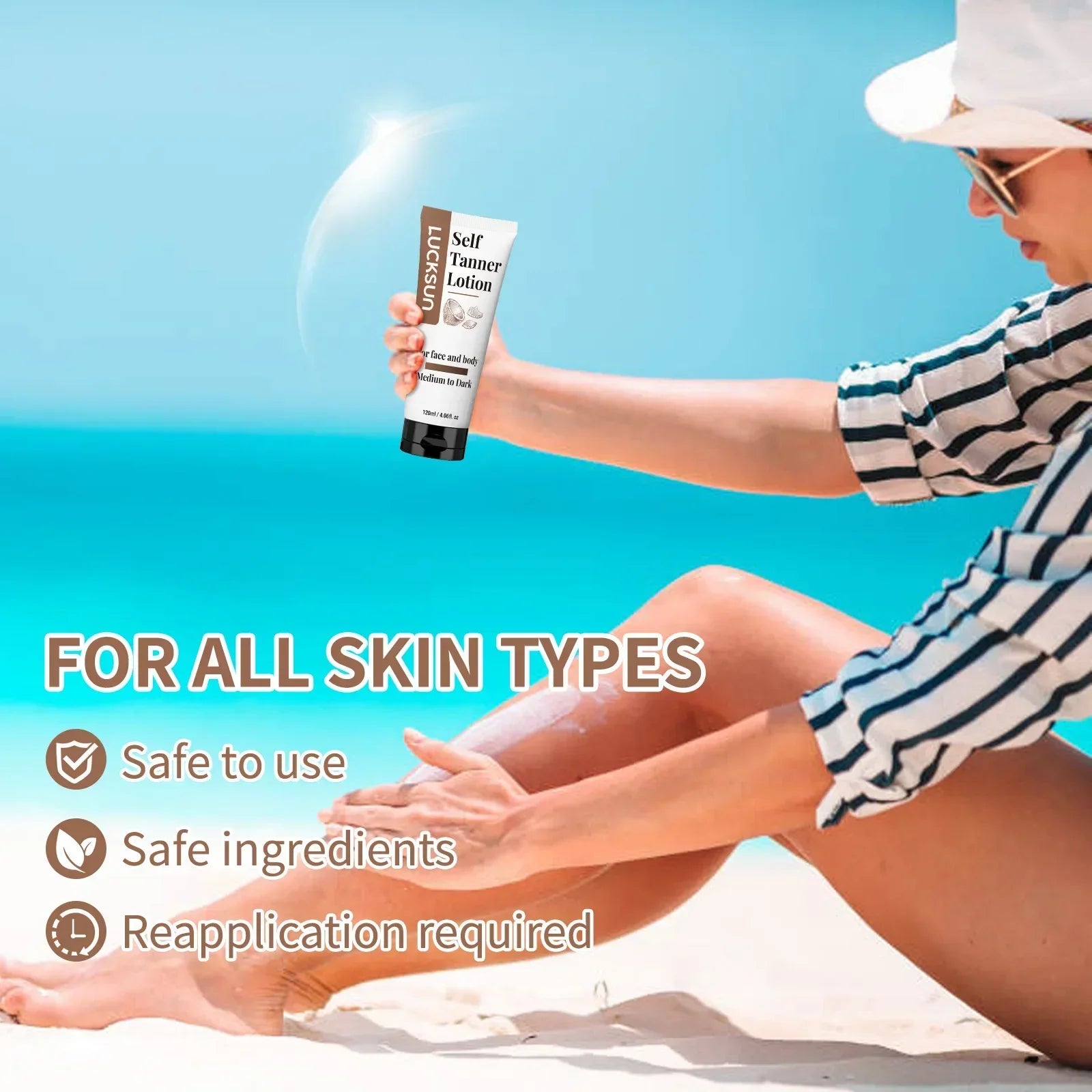 Natural Self-Tanning Lotion for Face & Body – Organic Formula with Aloe & Shea Butter | Medium to Dark Tan | 120ml