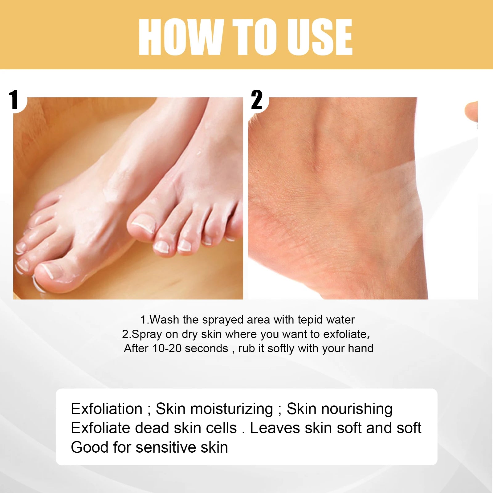 OUHOE Foot Exfoliating Spray 200ml – Callus Softener, Dry Cracked Heel Repair, 72H Moisture Lock & Odor Control Foot Care