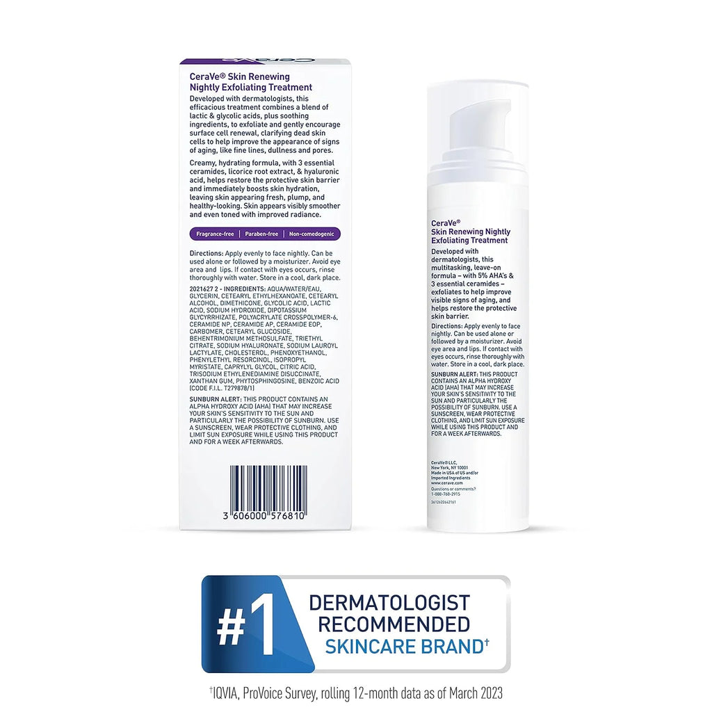 CeraVe Skin Renewing Nightly Exfoliating Treatment – Glycolic & Lactic Acid Serum with Ceramides (50ml)