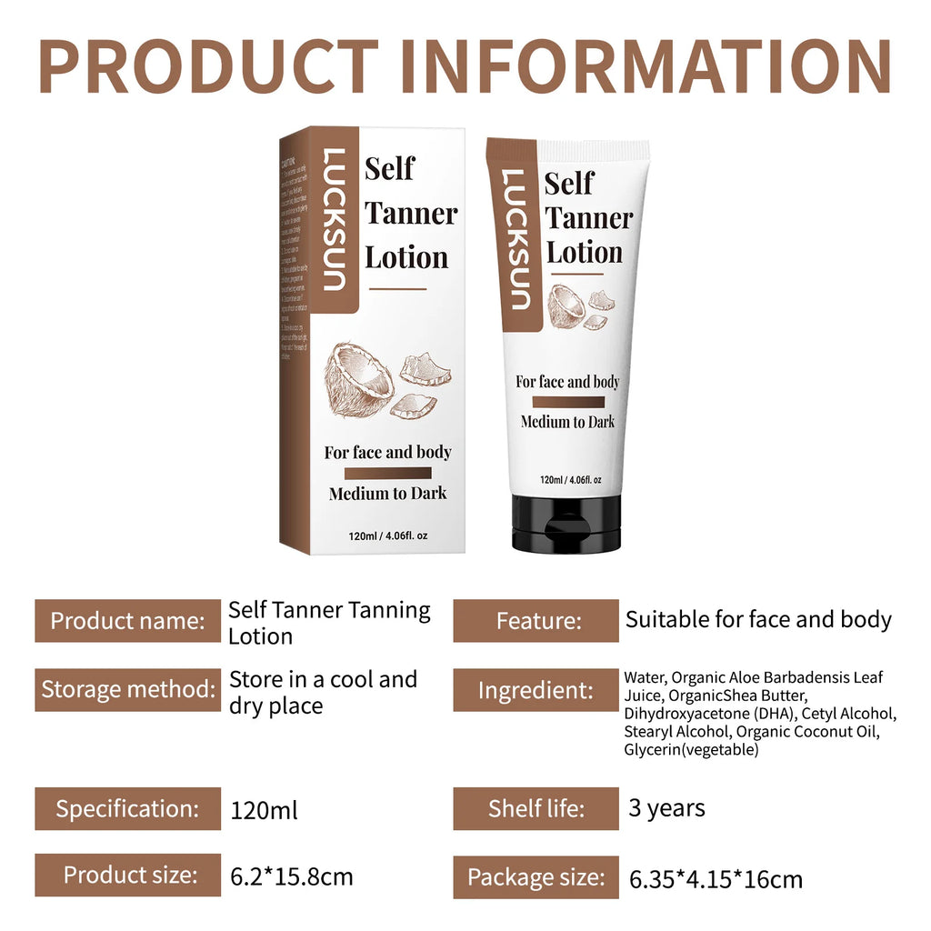 Natural Self-Tanning Lotion for Face & Body – Organic Formula with Aloe & Shea Butter | Medium to Dark Tan | 120ml