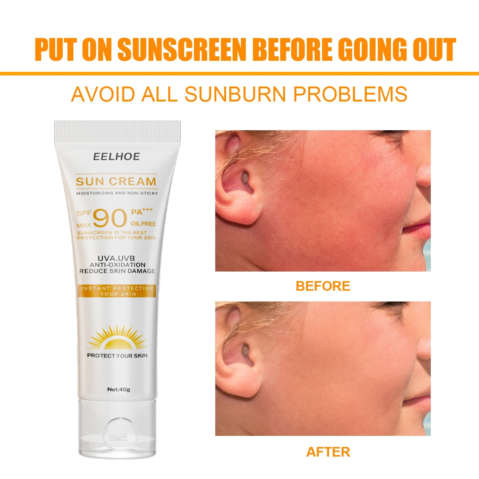 EELHOE Hydrating UV Defense Cream – Lightweight Moisturizing Sunscreen for Face & Body (40g)