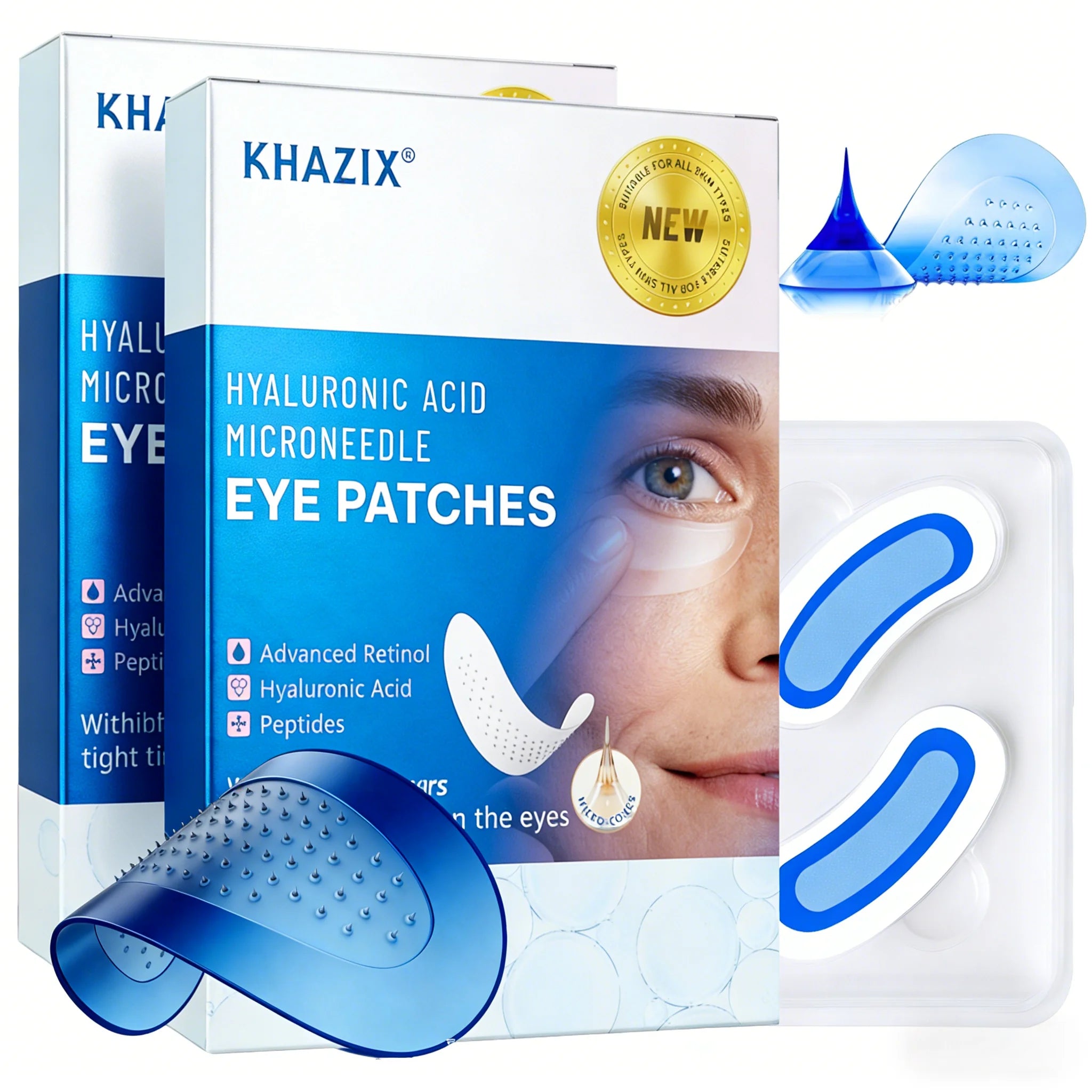 Retinol Microneedle Eye Patches with Hyaluronic Acid & Peptides – Firming Under-Eye Treatment (1 Pair)