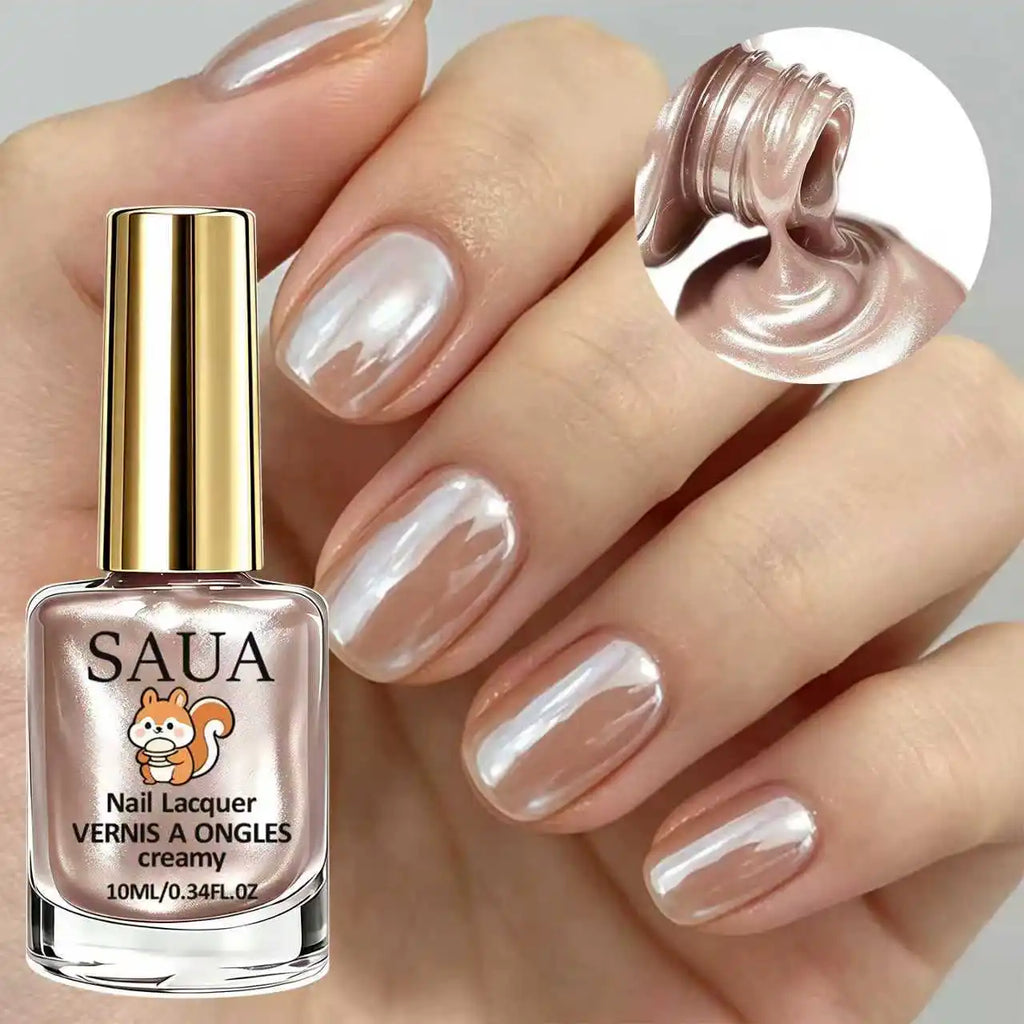 SAUA Champagne Pearl Nail Polish 10ml | Fast-Drying High-Gloss Finish