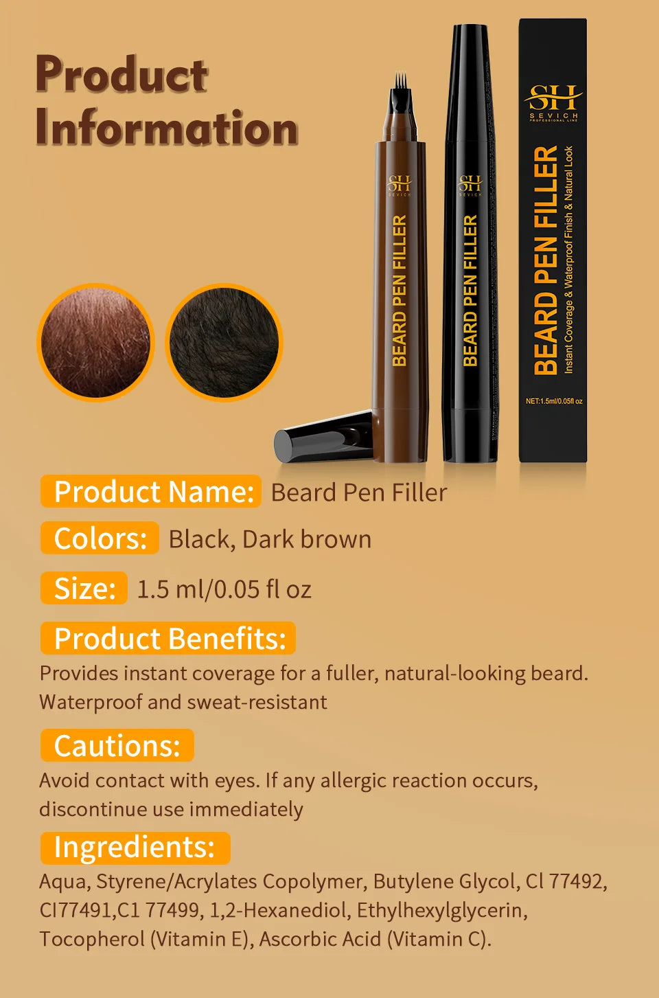 Sevich Waterproof Beard Filler Pen – Instant Beard & Mustache Touch-Up | Natural-Looking Coverage