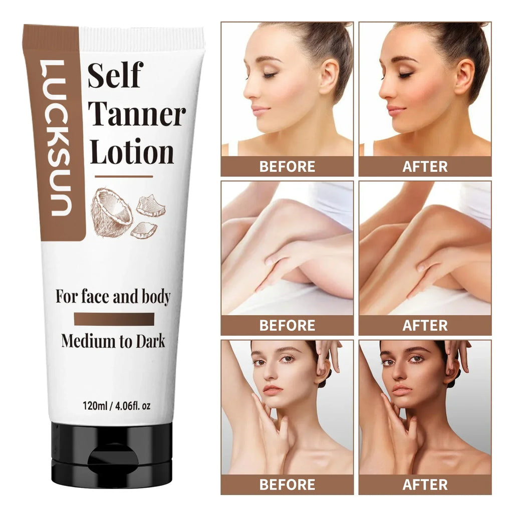 Natural Self-Tanning Lotion for Face & Body – Organic Formula with Aloe & Shea Butter | Medium to Dark Tan | 120ml