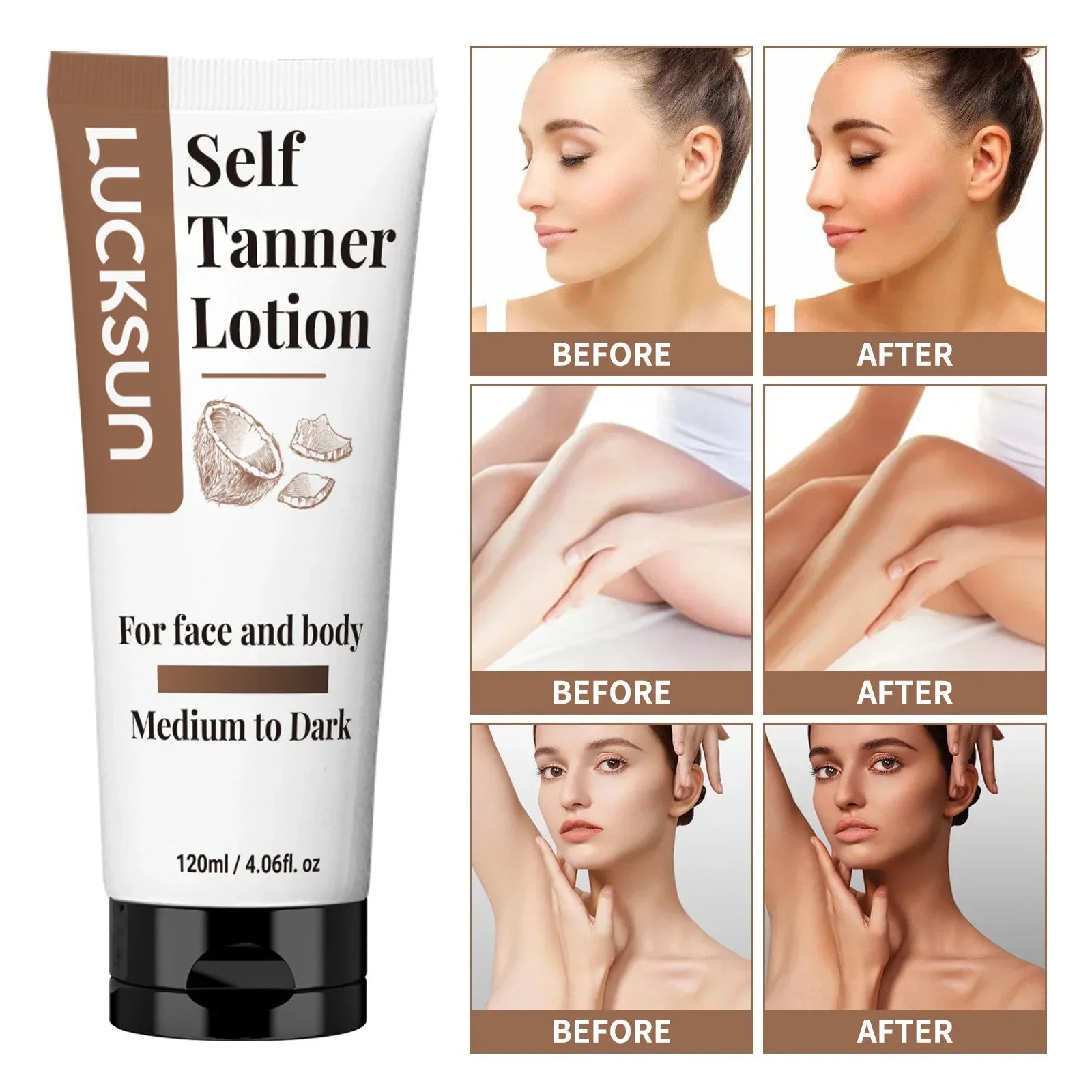 Natural Self-Tanning Lotion for Face & Body – Organic Formula with Aloe & Shea Butter | Medium to Dark Tan | 120ml