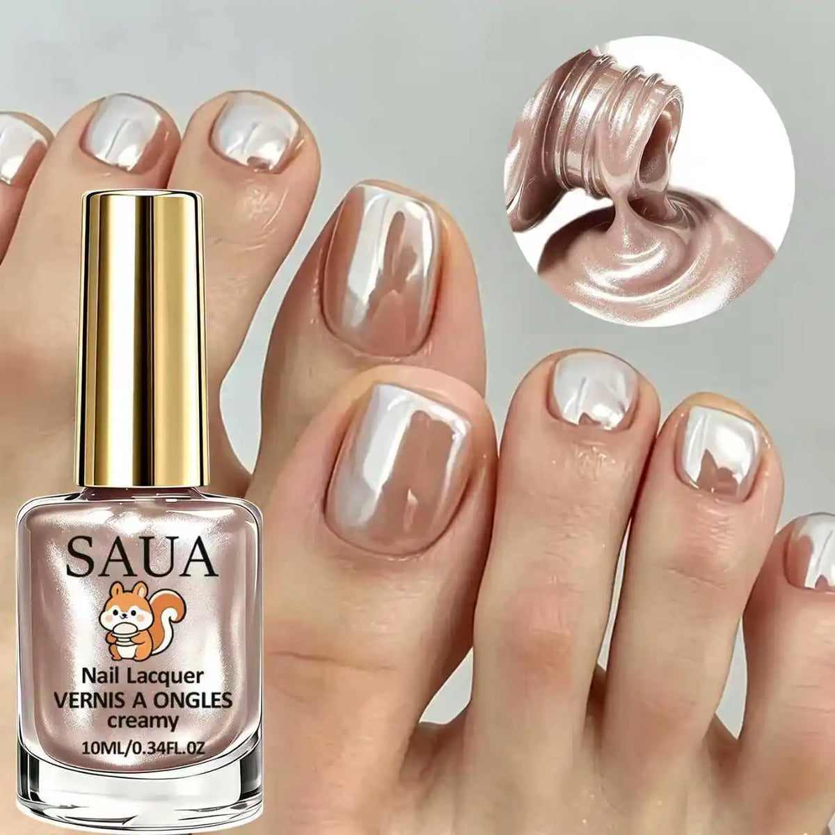 SAUA Champagne Pearl Nail Polish 10ml | Fast-Drying High-Gloss Finish