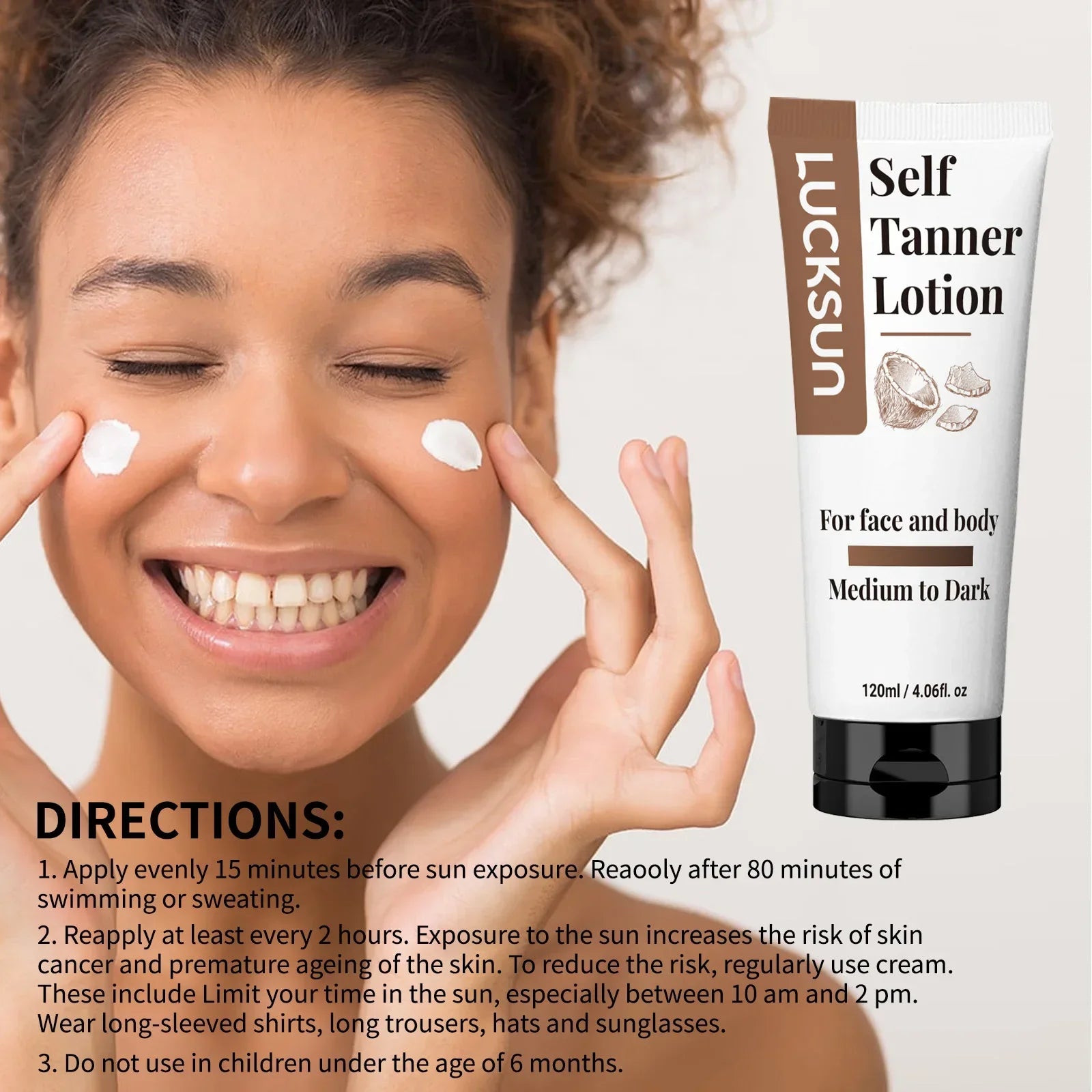 Natural Self-Tanning Lotion for Face & Body – Organic Formula with Aloe & Shea Butter | Medium to Dark Tan | 120ml