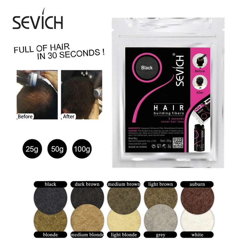 SEVICH 25g Hair Fibers Refill Bag Bald Extension Hair Growth Powder Salon Professional Hair Treatment Unisex Hair Loss Products