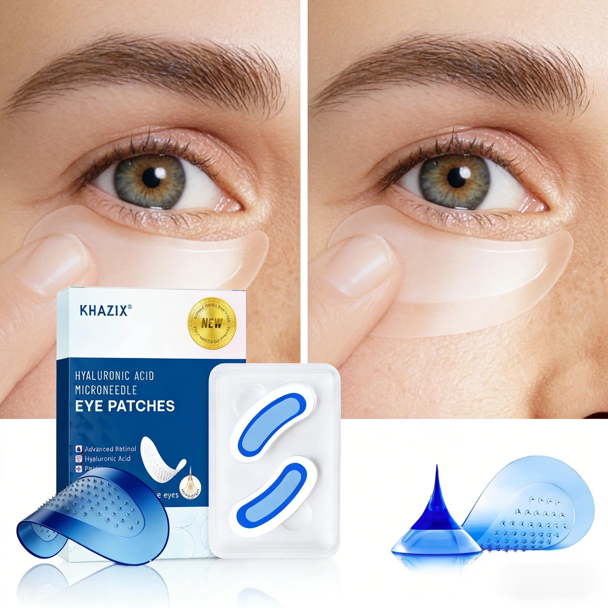 Retinol Microneedle Eye Patches with Hyaluronic Acid & Peptides – Firming Under-Eye Treatment (1 Pair)
