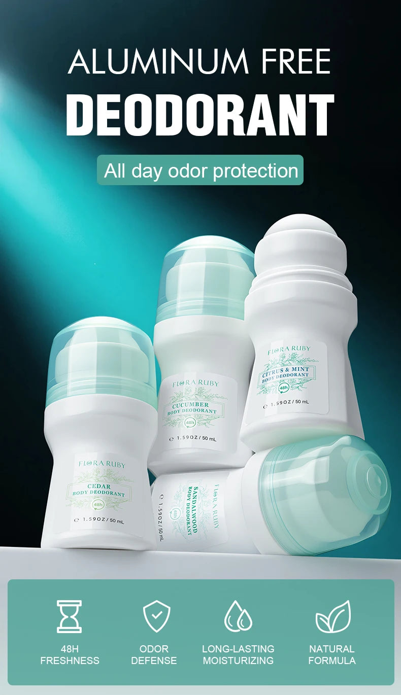 Flora Ruby Light Green Deodorant Roll-On – Aluminum-Free Long-Lasting Freshness for Men & Women