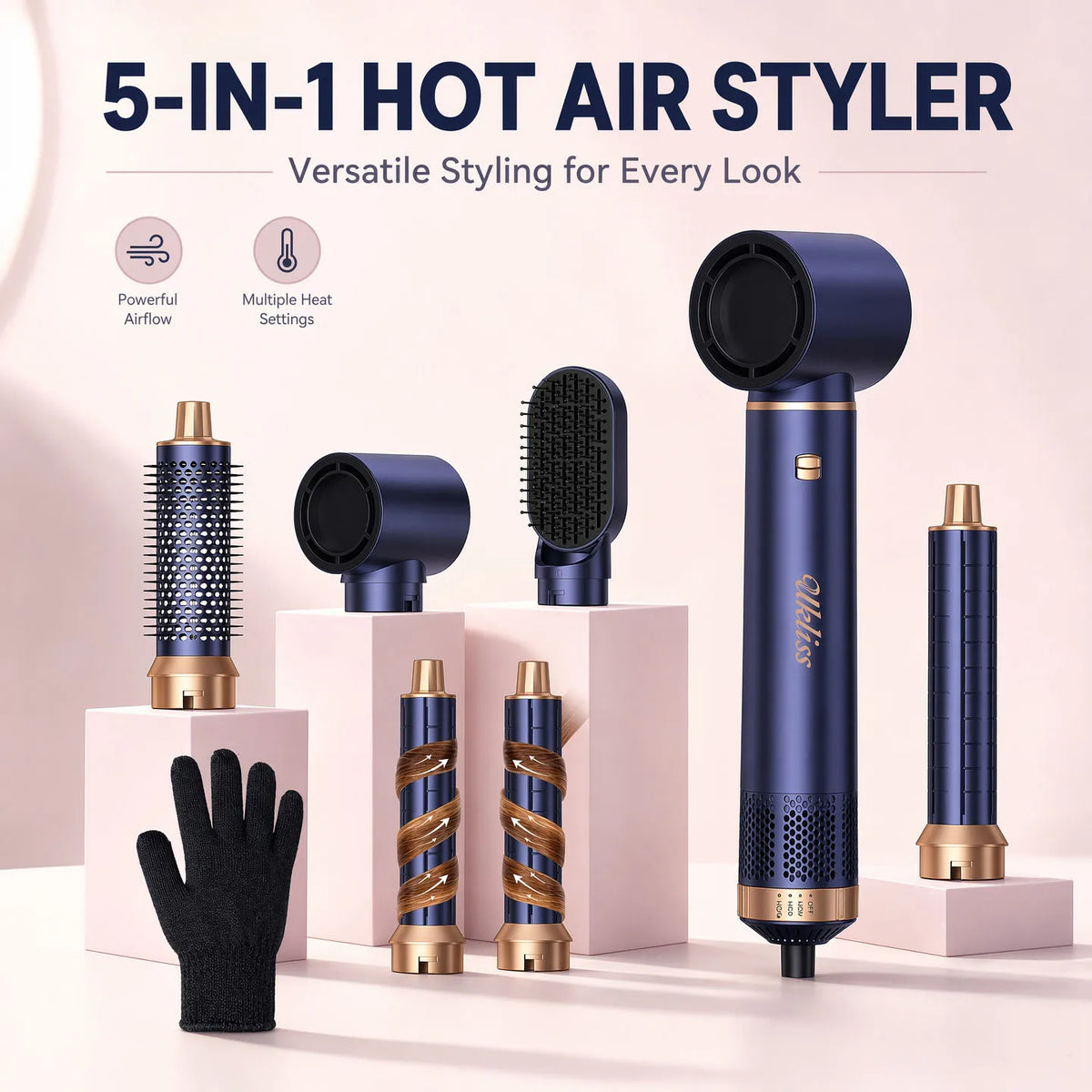 UKLISS 638 5-in-1 Hot Air Styling Brush Set | Dry, Curl, Straighten & Smooth