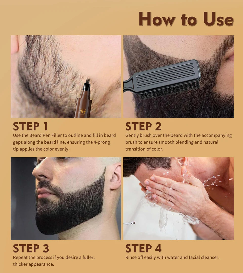 Sevich Waterproof Beard Filler Pen – Instant Beard & Mustache Touch-Up | Natural-Looking Coverage