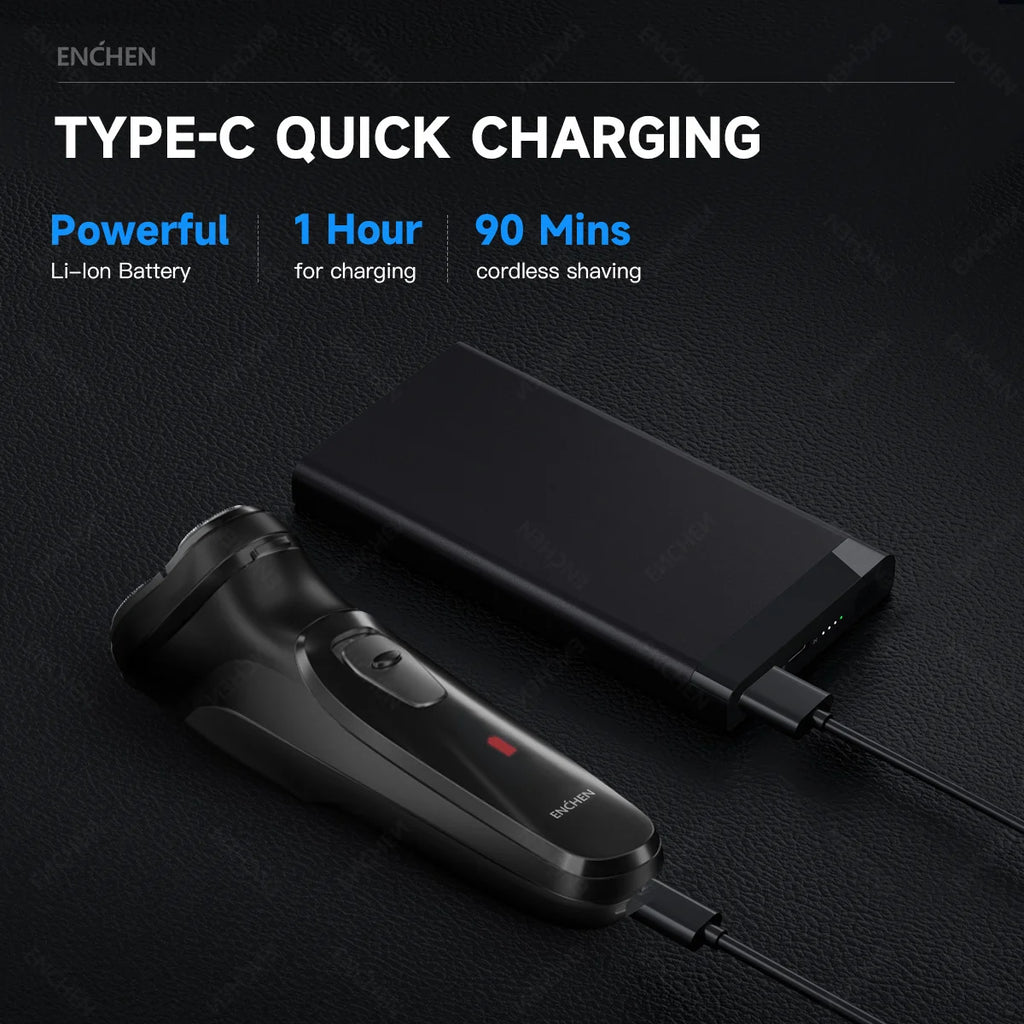 ENCHEN Blackstone Electric Rotary Shaver – 3D Floating Blades | USB Type-C Rechargeable Beard Trimmer