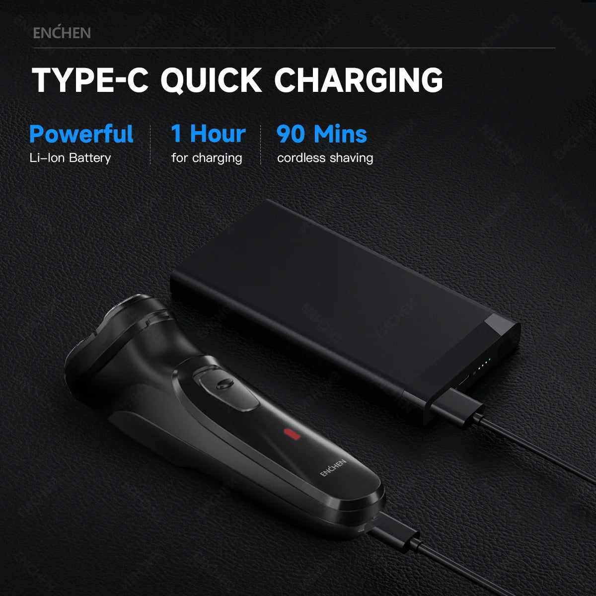 ENCHEN Blackstone Electric Rotary Shaver – 3D Floating Blades | USB Type-C Rechargeable Beard Trimmer