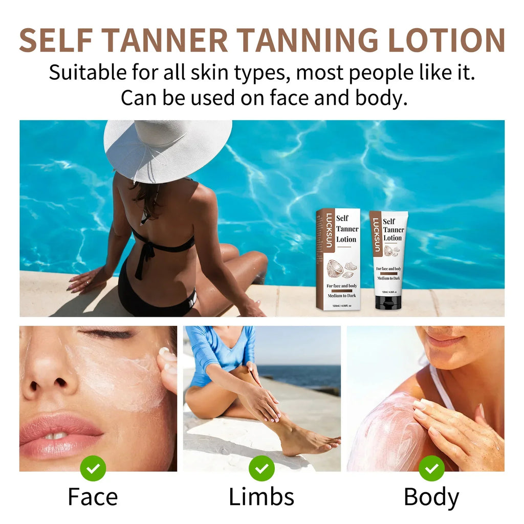 Natural Self-Tanning Lotion for Face & Body – Organic Formula with Aloe & Shea Butter | Medium to Dark Tan | 120ml