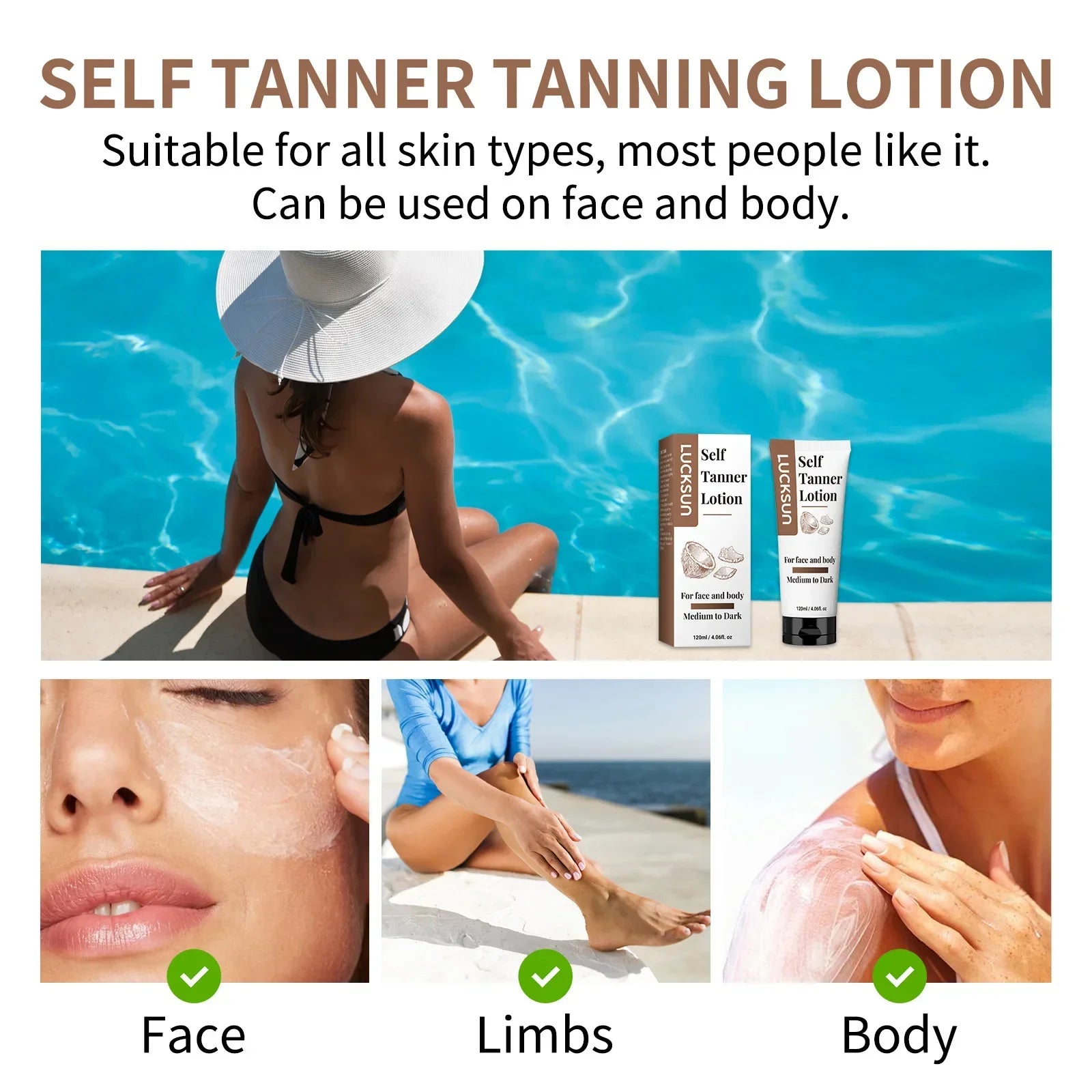 Natural Self-Tanning Lotion for Face & Body – Organic Formula with Aloe & Shea Butter | Medium to Dark Tan | 120ml
