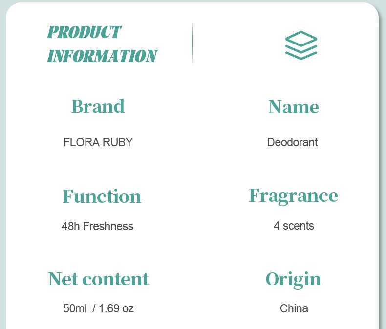 Flora Ruby Light Green Deodorant Roll-On – Aluminum-Free Long-Lasting Freshness for Men & Women