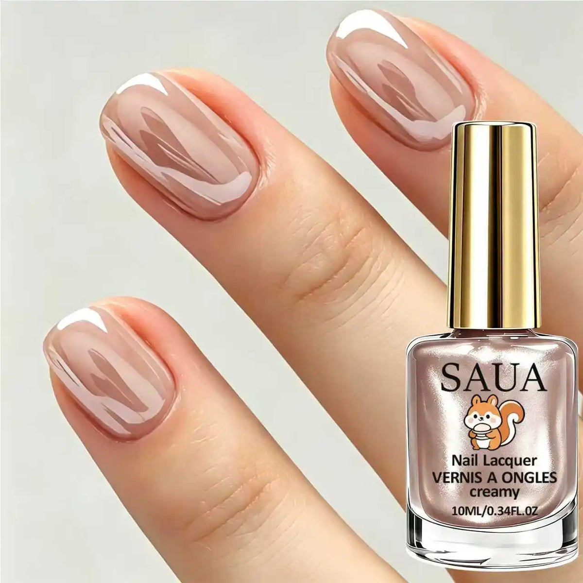 SAUA Champagne Pearl Nail Polish 10ml | Fast-Drying High-Gloss Finish